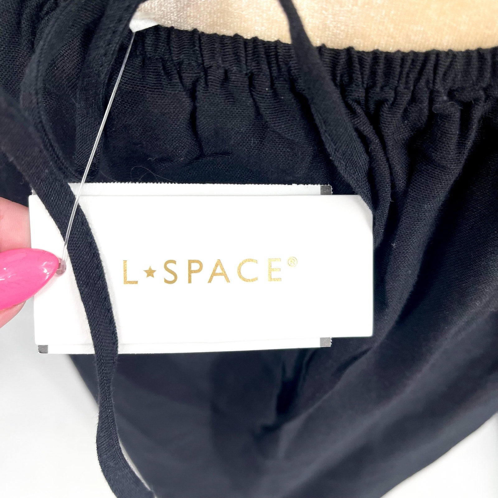 L*SPACE Women's Playa Vista Maxi Dress Medium Black Criss-Cross Linen Cotton NWT