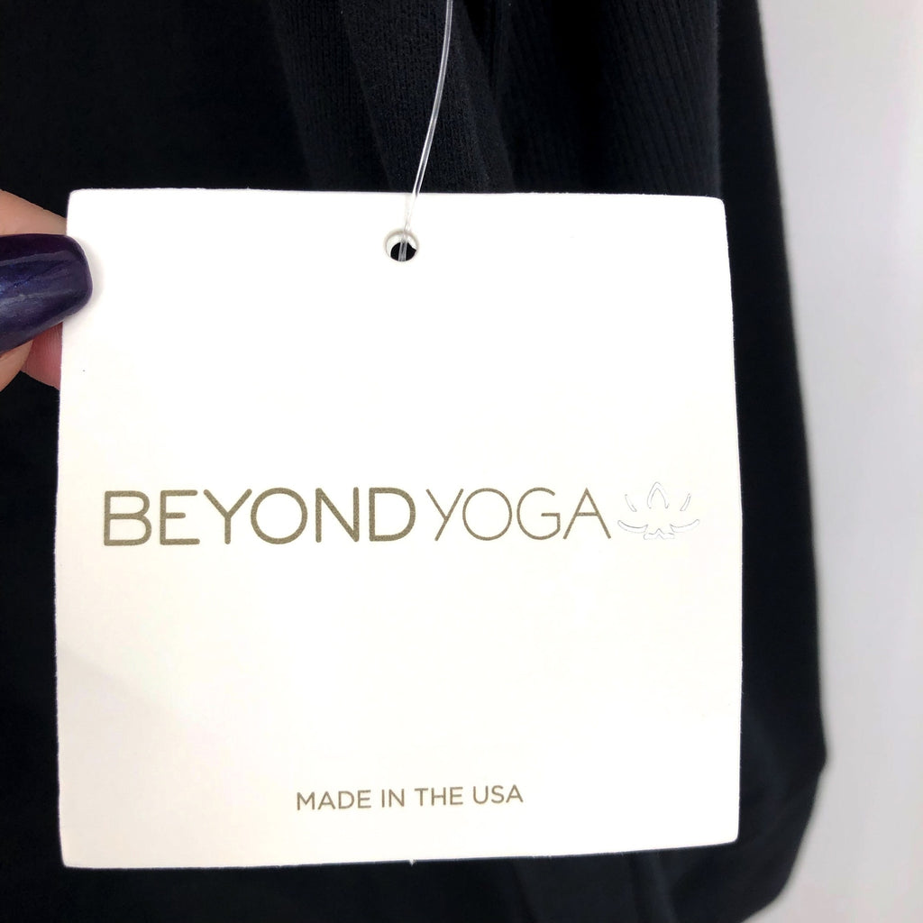 Beyond Yoga Womens Luxe Fleece Hooded Jacket Medium Black Open Front NWT