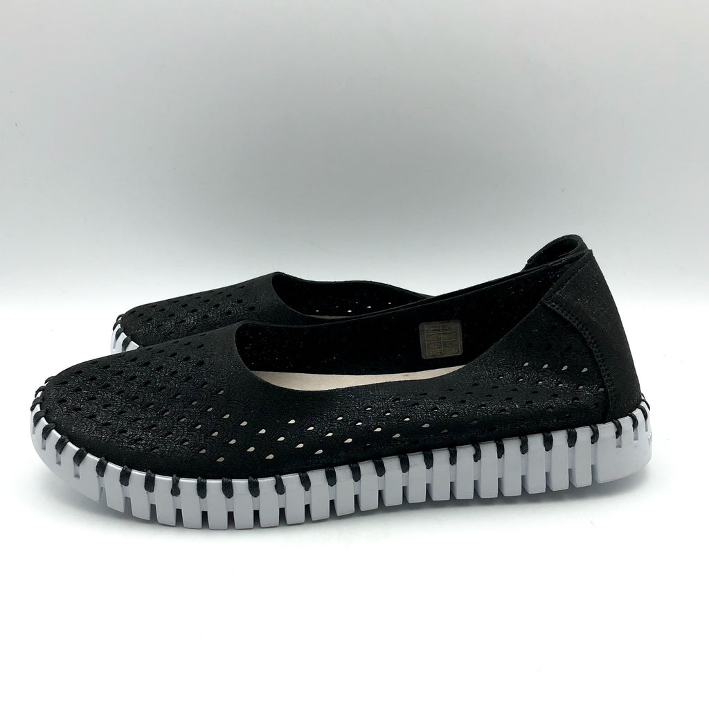 ILSE JACOBSEN Women's Tulip Ballet Flats EU 38 US 8 Black Laser-Cut NWOB