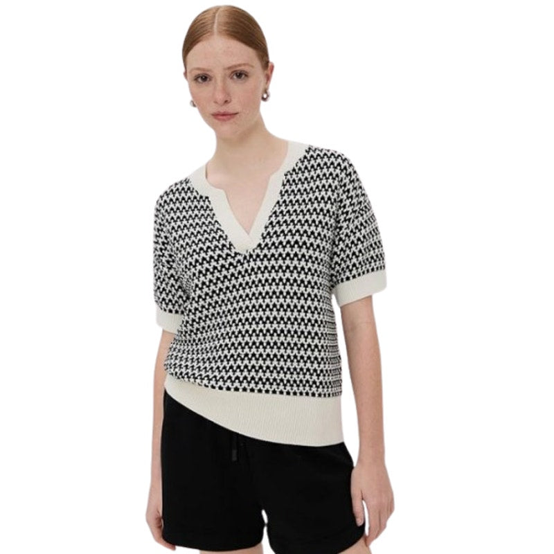 VARLEY Women's Dora Knit Cotton Top Small Black White Drop Shoulder Textured NWT