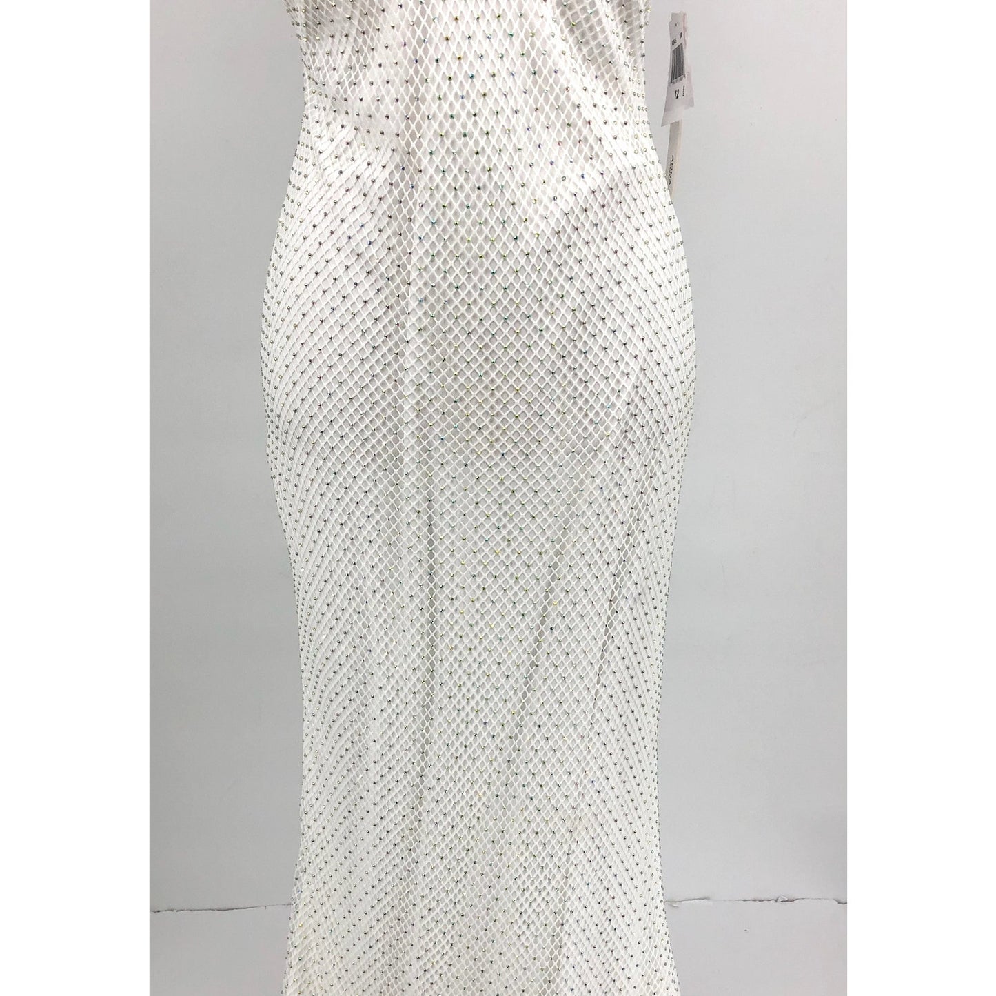 AQUA FORMAL Women's Rhinestone Embellished Fishnet Gown Size 12 Ivory NWT
