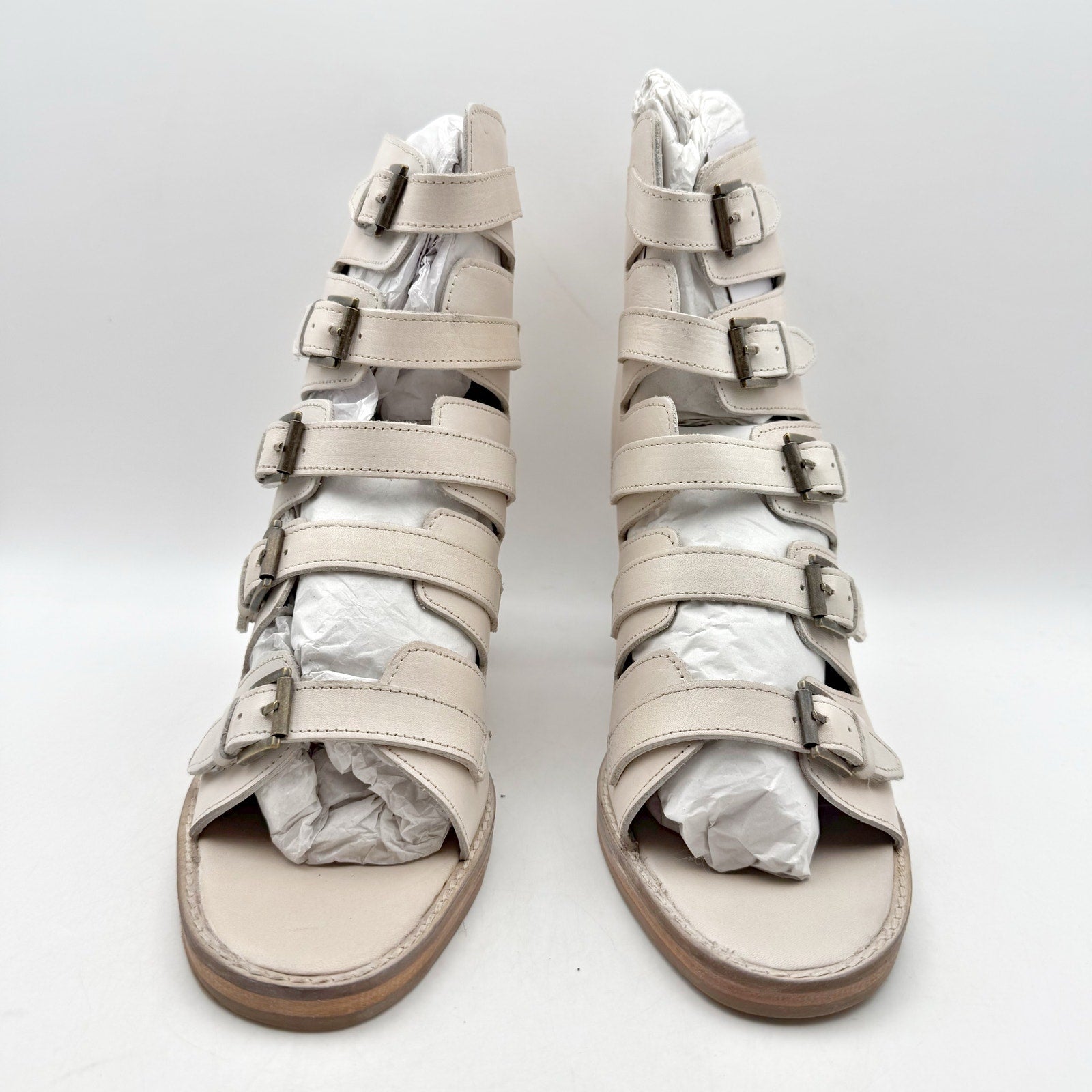 Vintage Foundry Co Womens Lauralyn Heel Sandals US 10 Cream Ivory Leather NIB