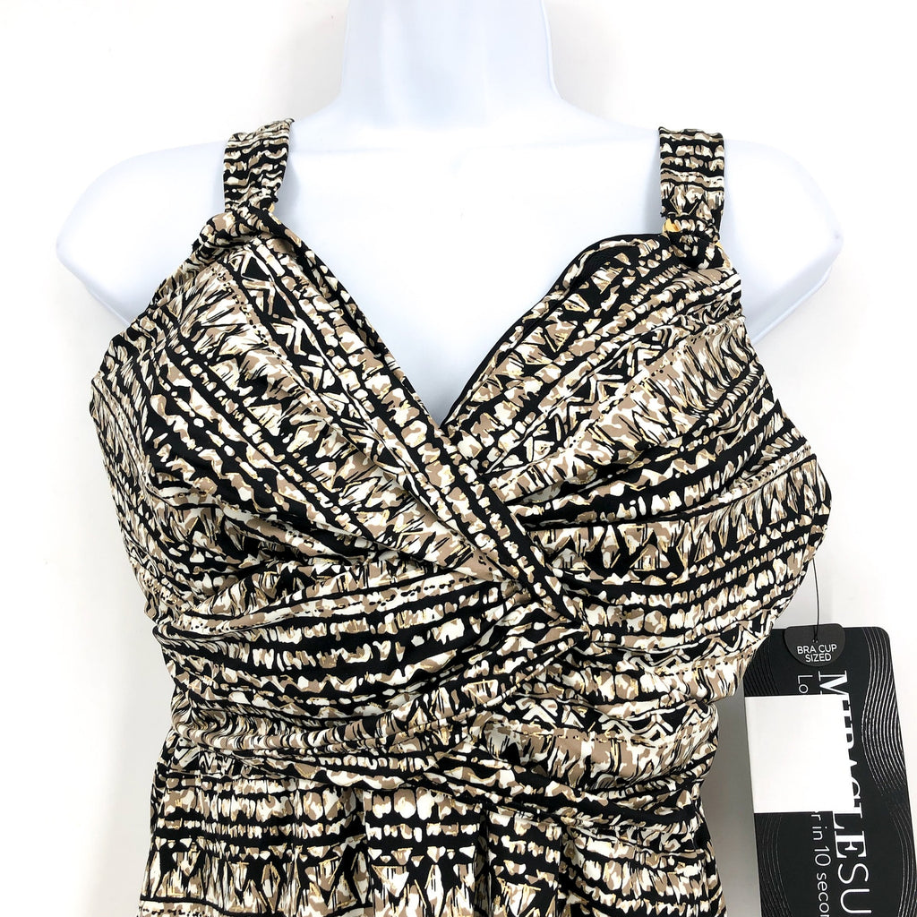 MIRACLESUIT Women's Lynx Plunge Tankini Top Size 36DD Gold Black Printed NWT