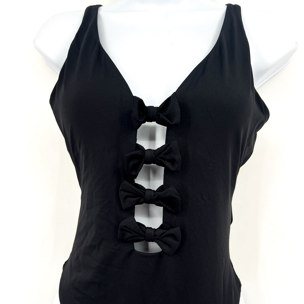 SEAFOLLY Women's Bow-Front One-Piece Swimsuit Size 8 Black High Leg NWT
