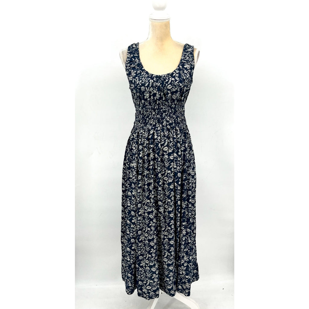FAHERTY Women's Sunseeker Dress XL Blue White Juniper Ikat Floral Sleeveless NWT