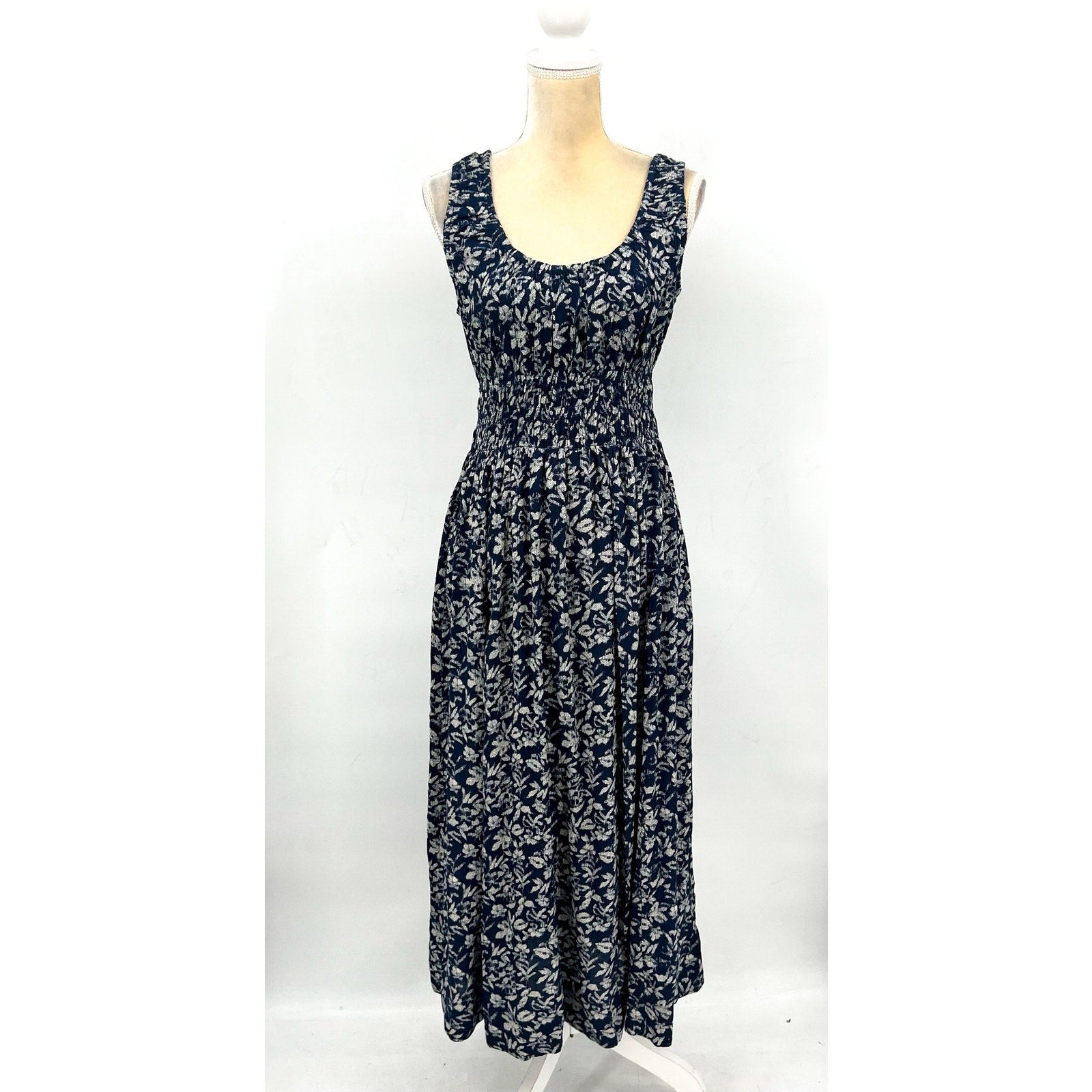 FAHERTY Women's Sunseeker Dress XL Blue White Juniper Ikat Floral Sleeveless NWT