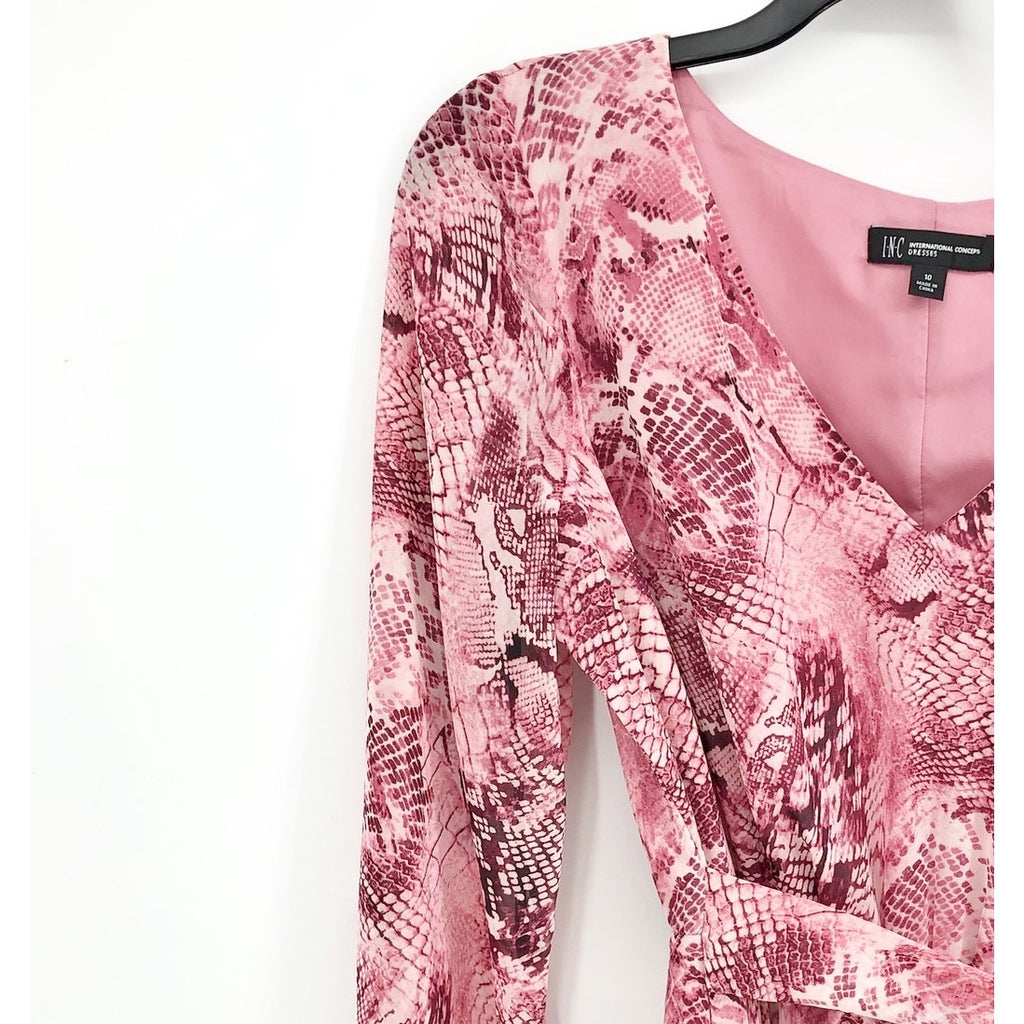 INC International Concepts Maxi Dress Size 10 Pink Chiffon Snake Print NWT