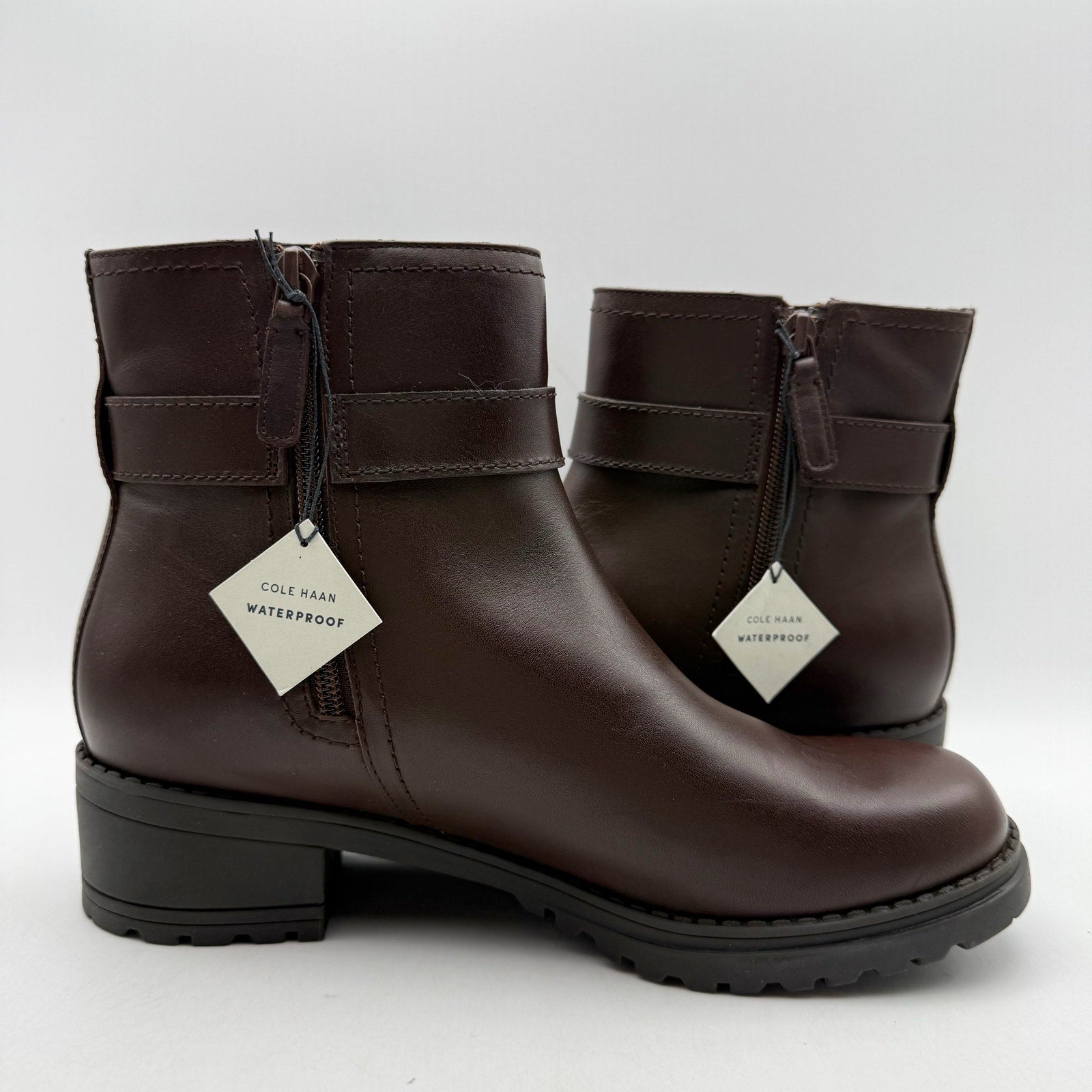Cole Haan Womens Catherine Ankle Booties US 8 B Brown Leather Waterproof NIB