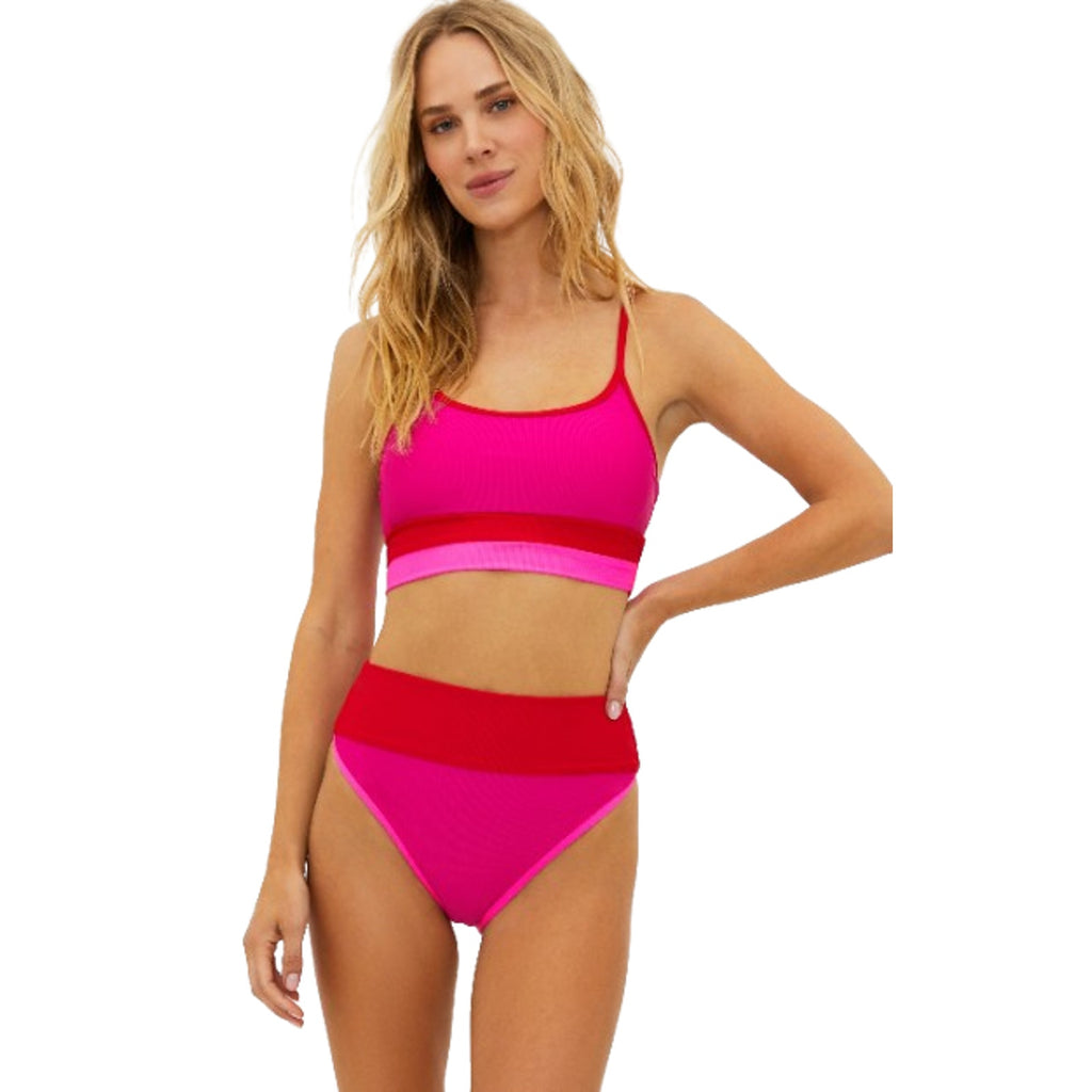 BEACH RIOT Women's Eva Colorblock Bikini Top Large Fuchsia Red Neon Pink NWT