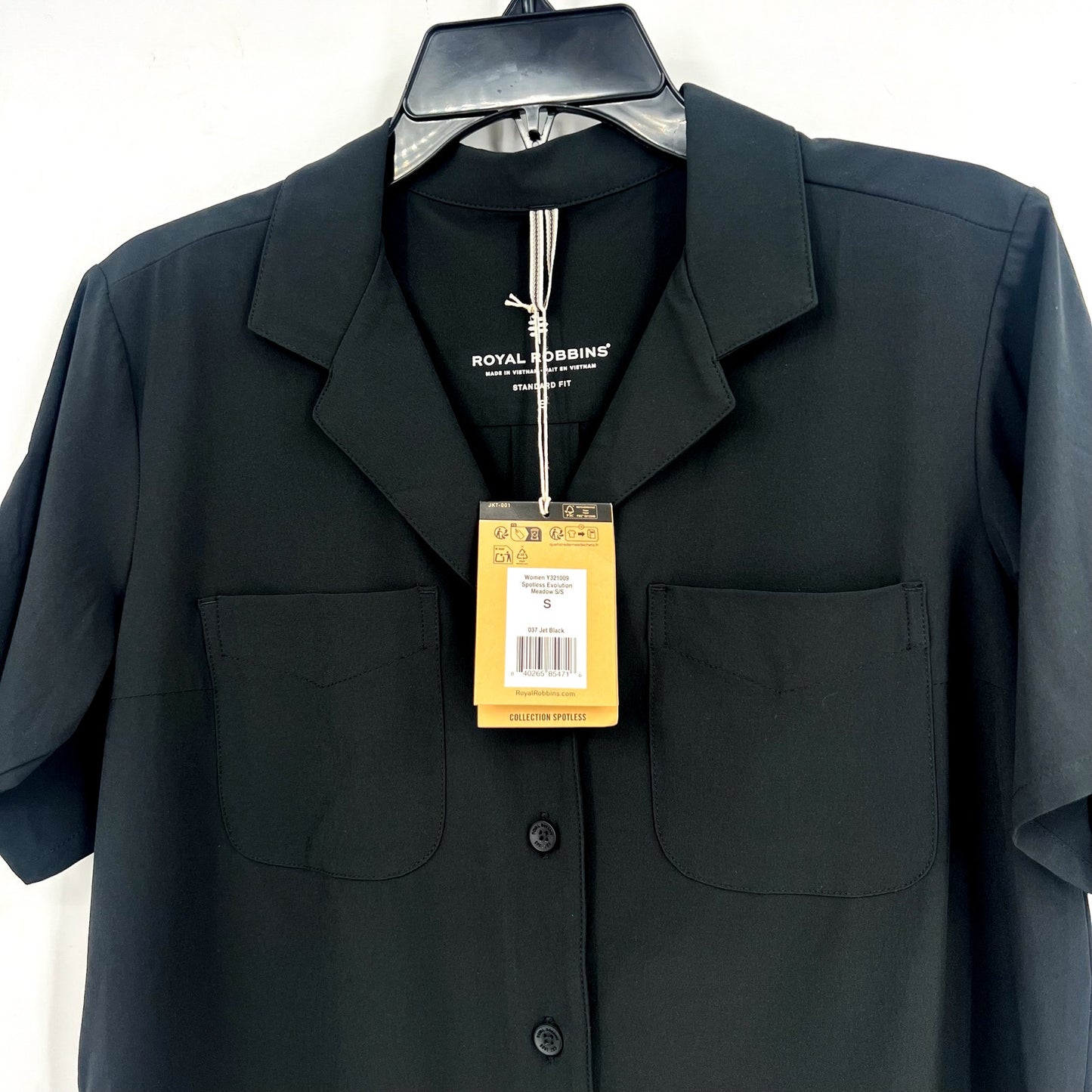 ROYAL ROBBINS Spotless Evolution Meadow Short Sleeve Shirt Small Jet Black NWT
