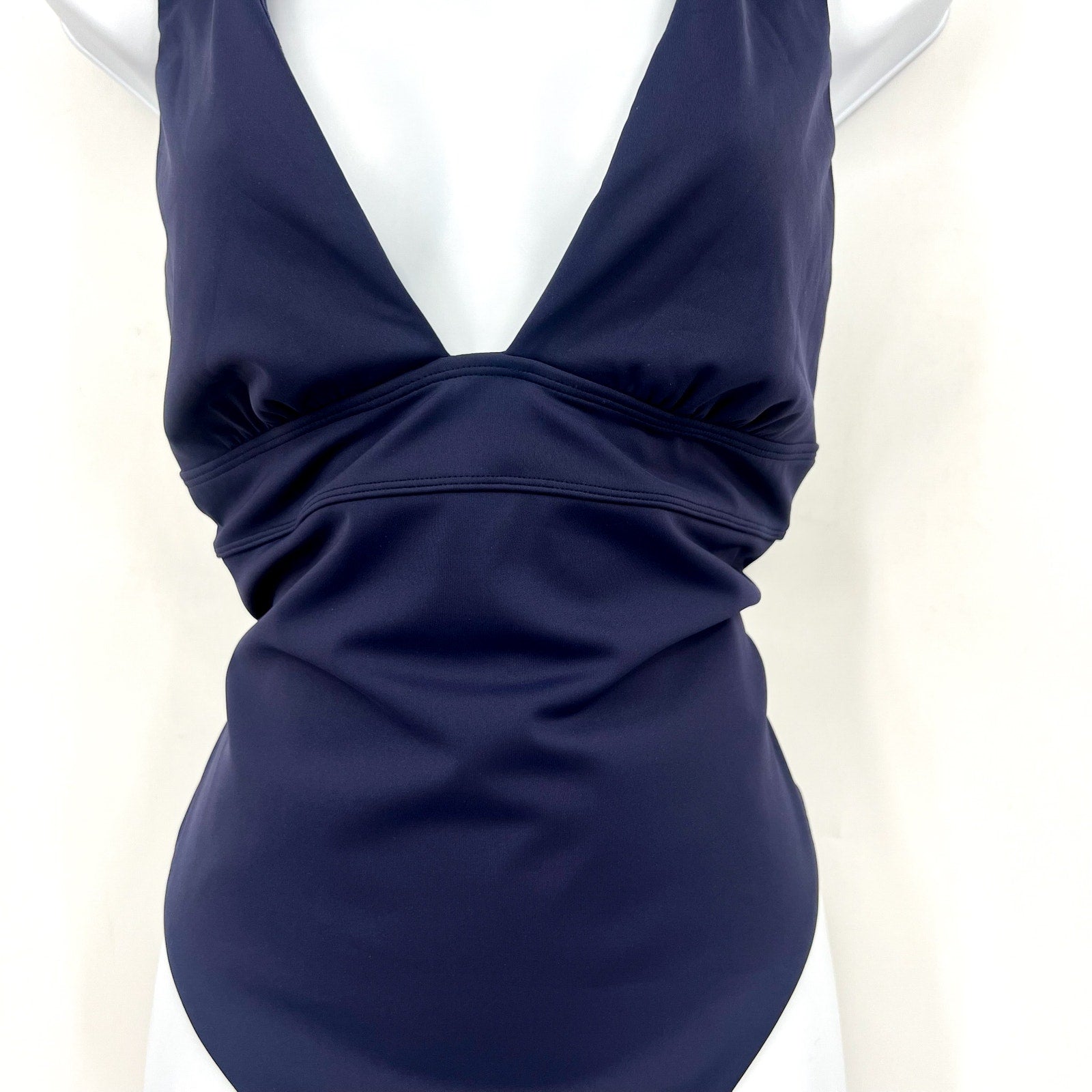 Lauren Ralph Lauren Sculpting One-Piece Swimsuit Size 6 Navy Blue Vneck NWT