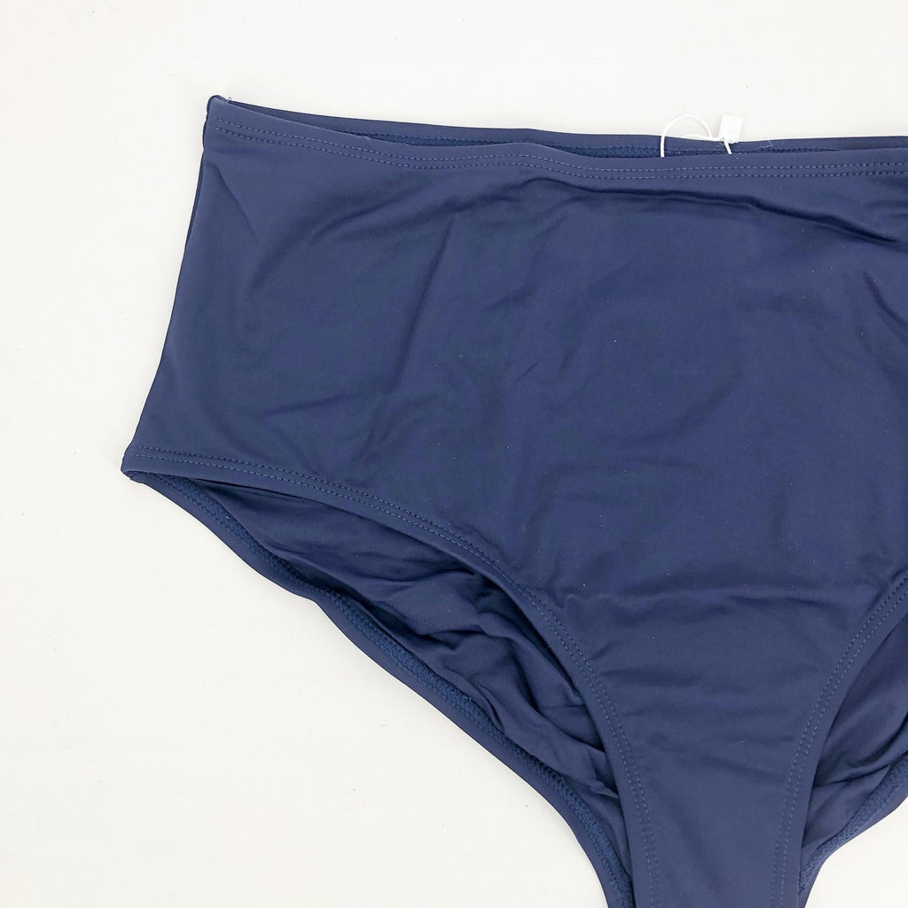 ANDIE SWIM The High Waisted Bikini Bottom Large Navy Blue Full Coverage Swim NWT
