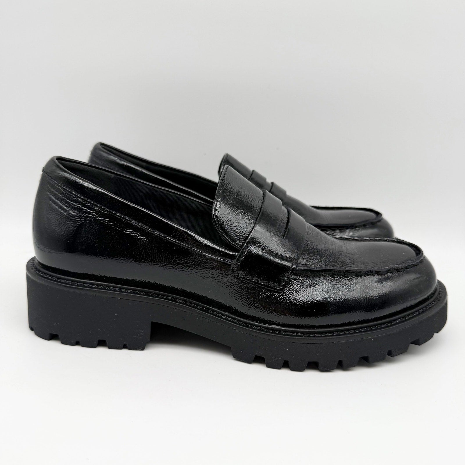 Vagabond Women Kenova Penny Loafers EU 38 US 8 Black Crinkle Leather NIB