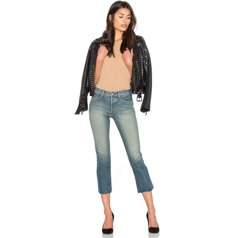BALDWIN Women's Maxwell Crop Kick Flare Jeans Size 24 Blue Traction Stretch NWT
