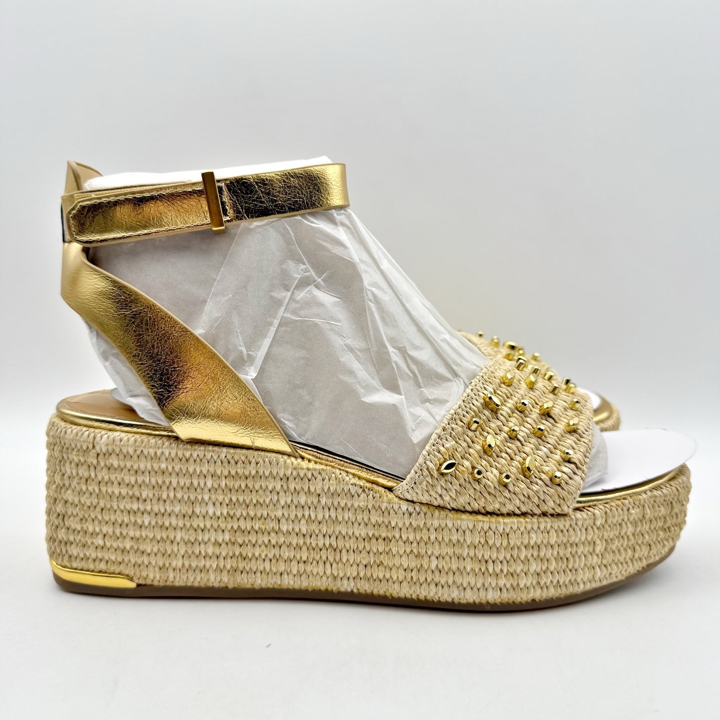 Franco Sarto Womens Terry 3 Studded Espadrille Sandal US 8.5 M Gold Metallic NIB