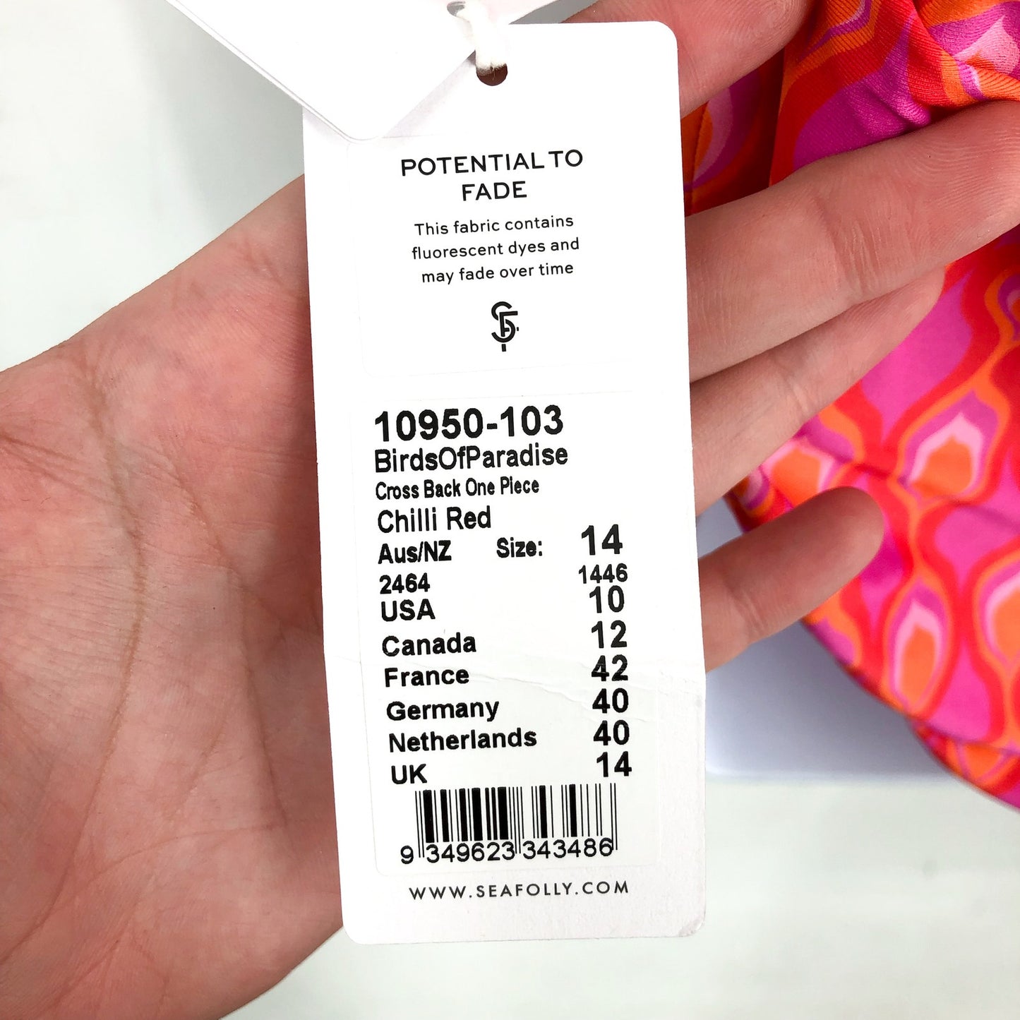 SEAFOLLY Cross-Back One Piece Swimsuit US 10 Red Chili Birds of Paradise