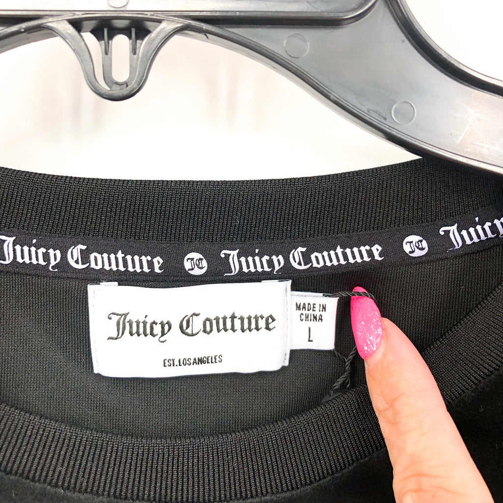 JUICY COUTURE Womens Balloon Sleeve Crop Sweatshirt Large Black Liquorice NWT