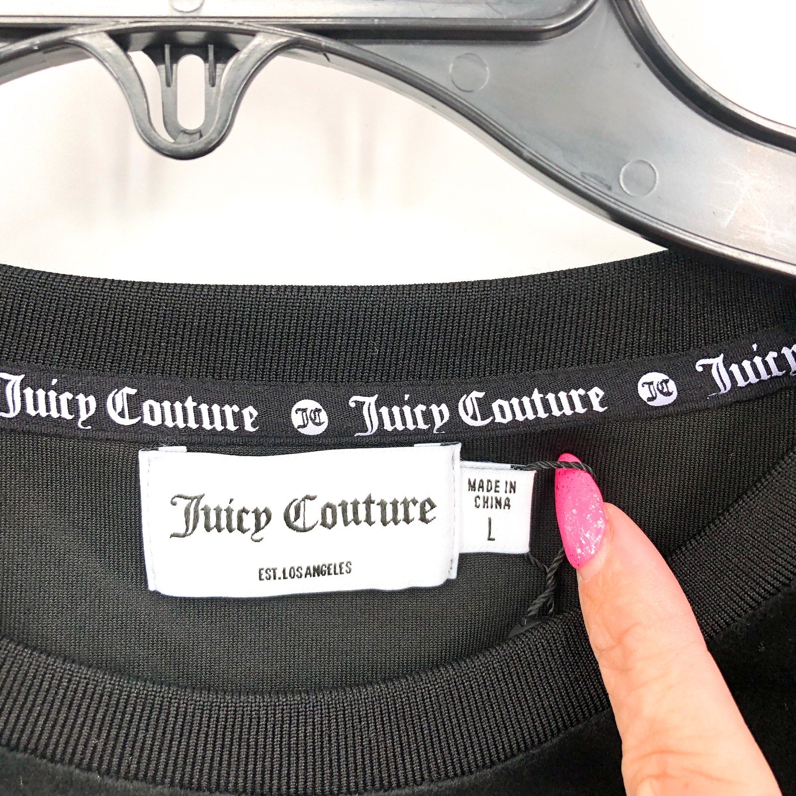 JUICY COUTURE Womens Balloon Sleeve Crop Sweatshirt Large Black Liquorice NWT