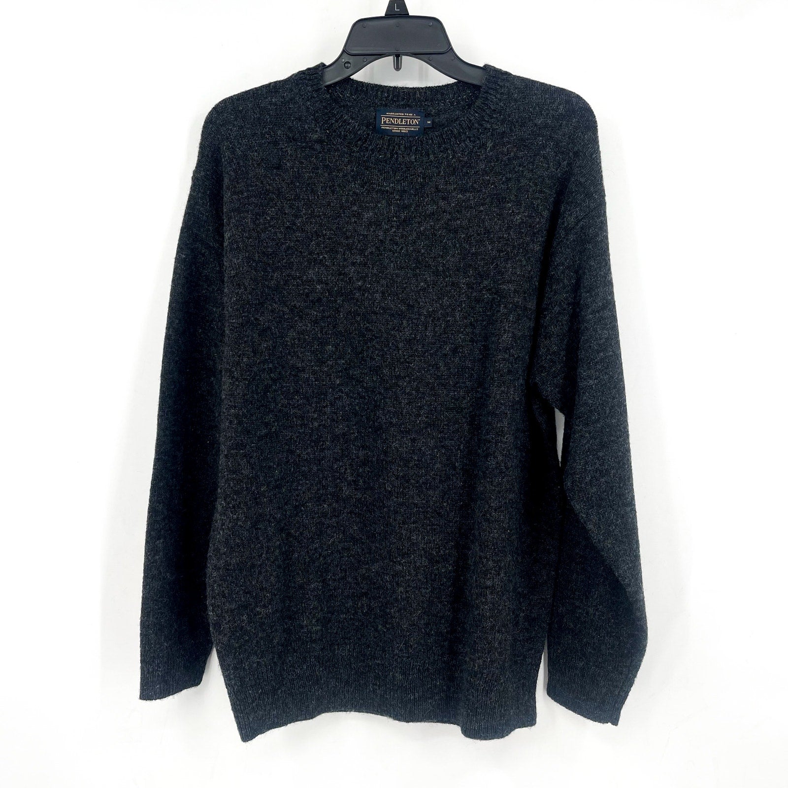 PENDLETON Men's Shetland Wool Sweater Medium Black Heather Crewneck NWT