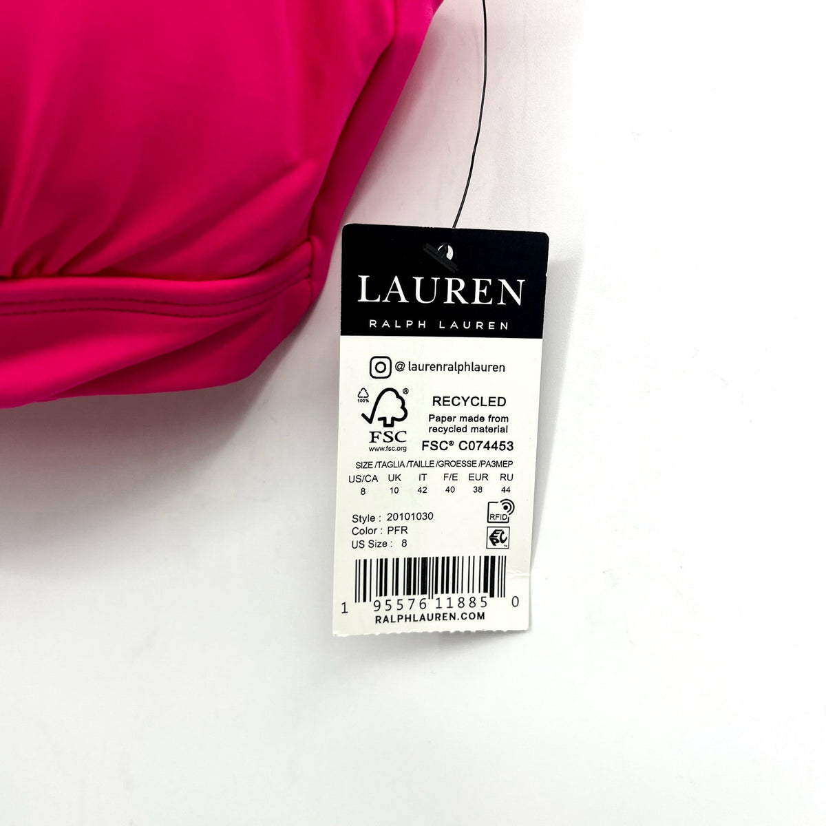 LAUREN RALPH LAUREN Ruffle Bikini Top Size 8 Pink Underwire Beach Club NWT