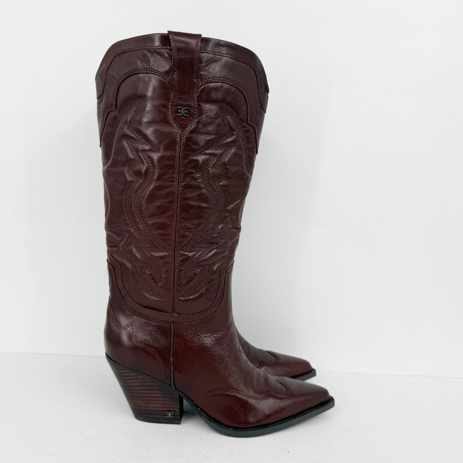 Sam Edelman Women James Western US 9 M Wide Calf Red Brown Burgundy Leather NWOB