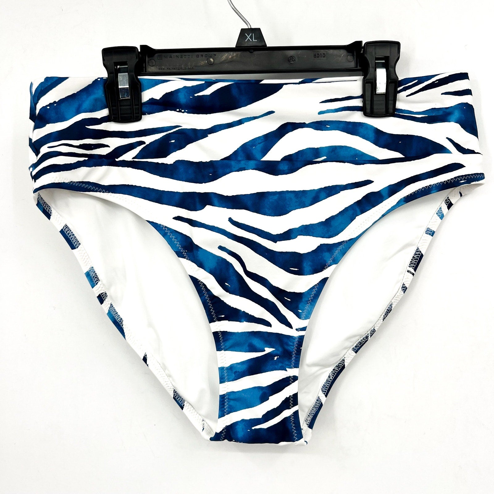 TOMMY BAHAMA Palm Modern Zanzebra High-Waist Bikini Bottom Large Banff Blue NWT