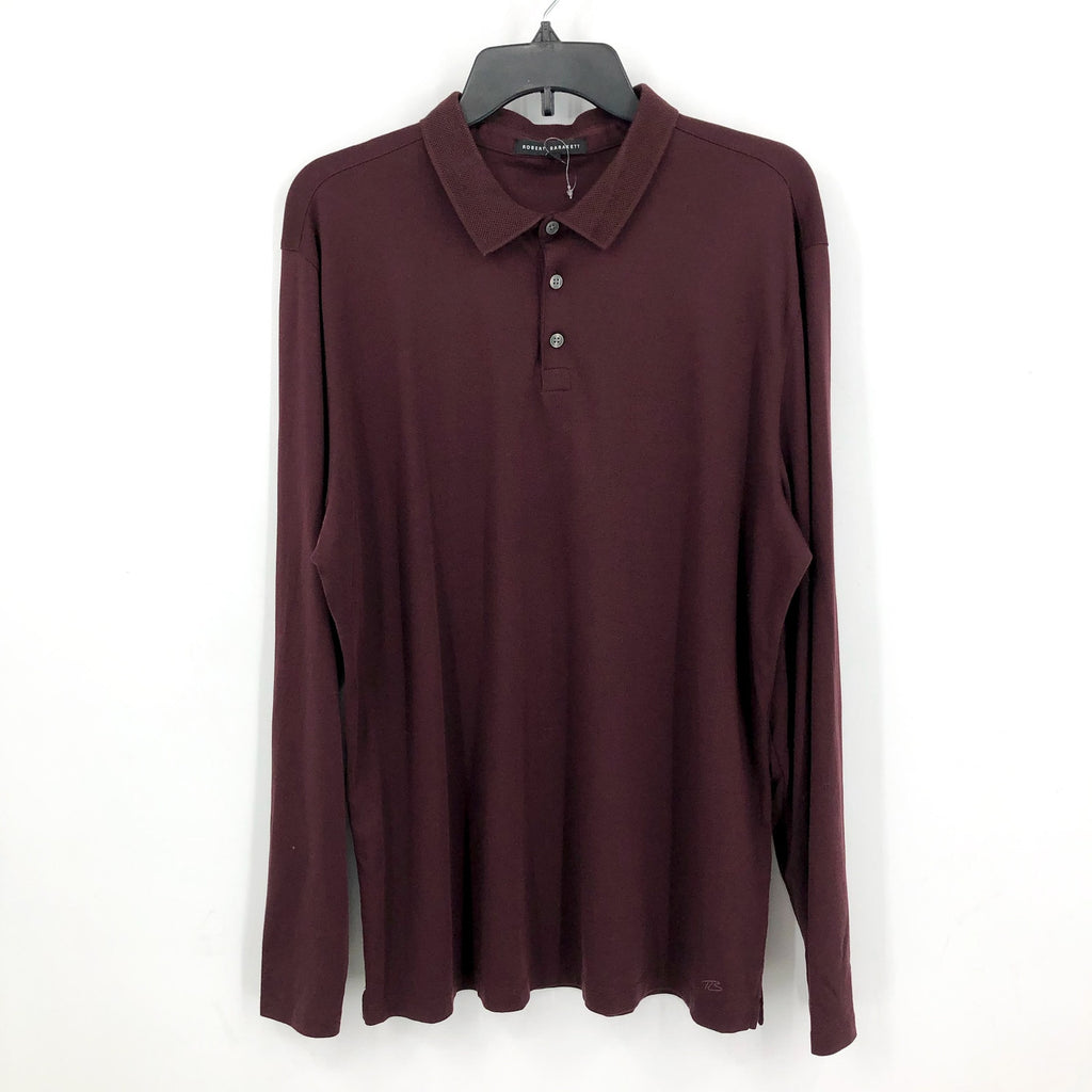 ROBERT BARAKETT Men Georgia Polo Shirt XXL Dark Red Pima Cotton Long Sleeve NWOT