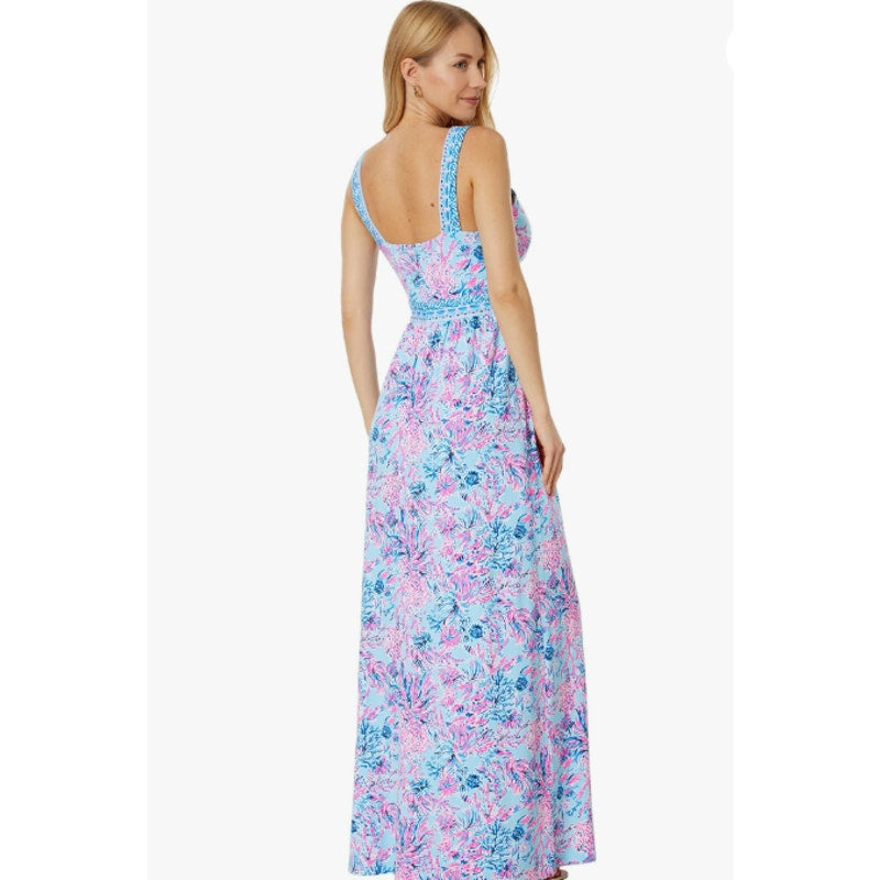 LILLY PULITZER Serena V-Neck Maxi Dress Size 2 Celestial Blue Seek and Sea NWT
