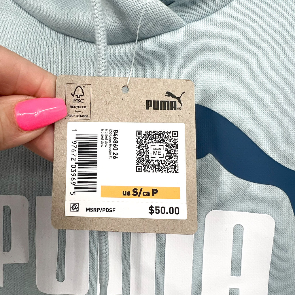 PUMA Womens Essentials Big Logo Hoodie Small Blue Frosted Dew Sweatshirt NWT