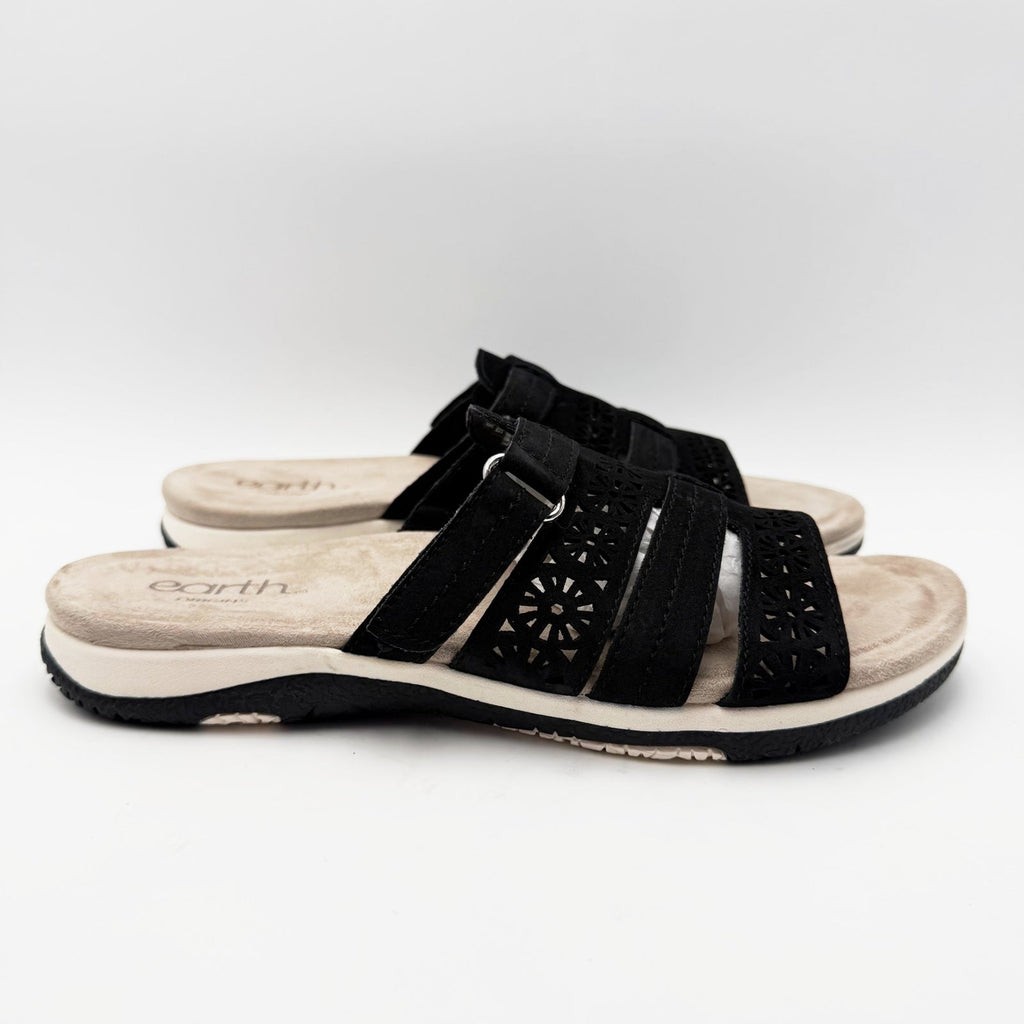 Earth Origins Womens Sinci Slide Sandals Size 9.5 Black Laser Cut Comfort NWOB