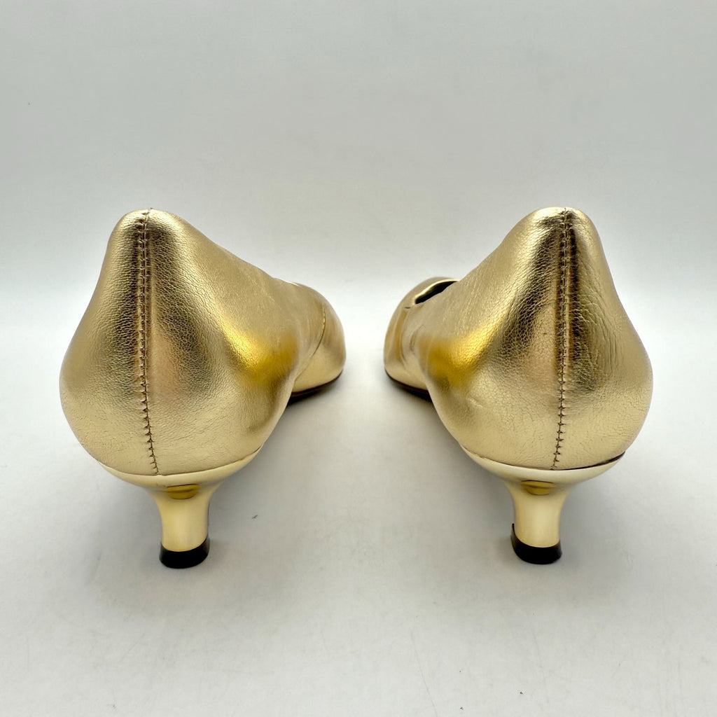 Naturalizer Womens Natalia Kitten Heels US 7 WIDE EU 37 Gold Leather NWOB