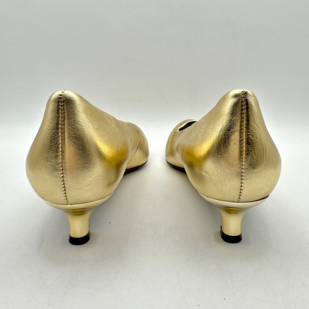 Naturalizer Womens Natalia Kitten Heels Size 7 WIDE EU 37 Gold Leather NWOB