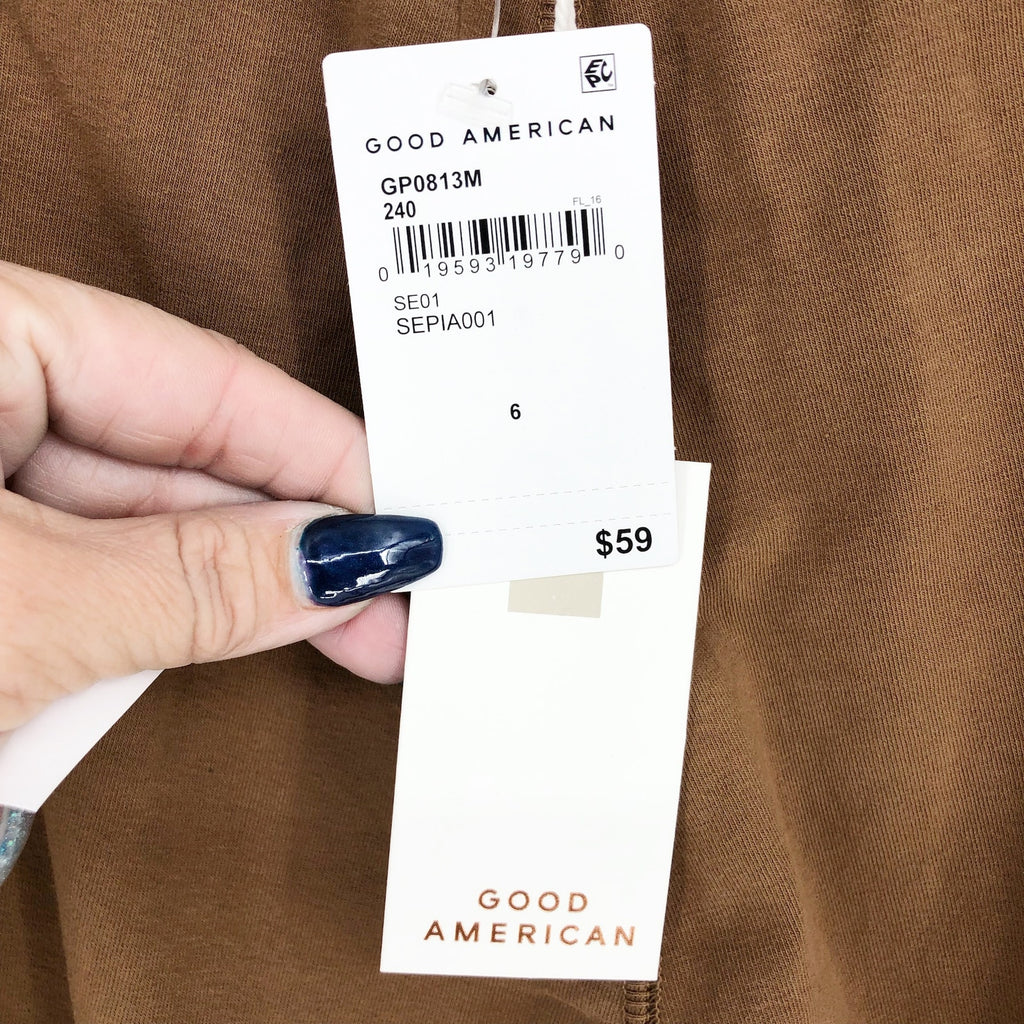 GOOD AMERICAN Essential Tie-Waist Leggings 3XL Tan Sepia Cotton Jersey NWT