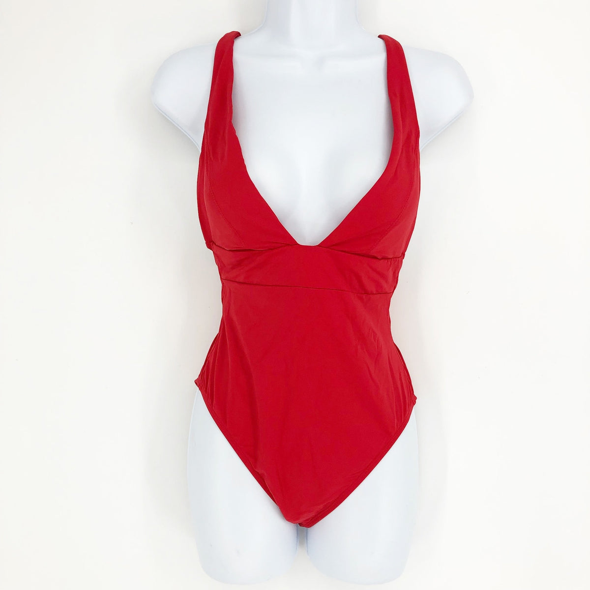 ANDIE SWIM Sardinia Long Torso One Piece XS Tall Cherry Red Plunge V-Neck