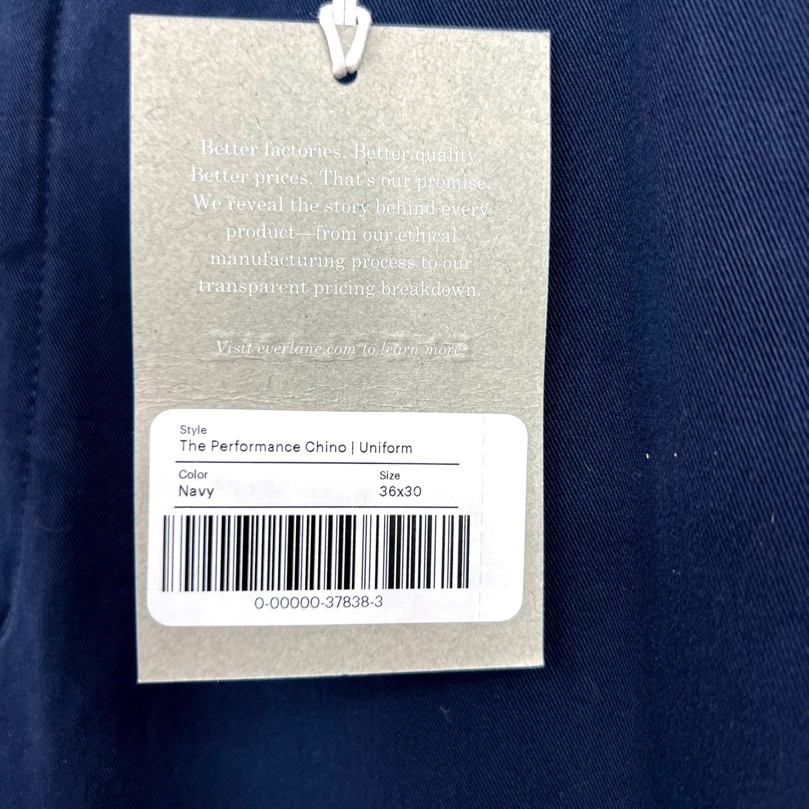 EVERLANE Men's Uniform Performance Chino 36x30 Navy Blue Slim Fit Pants NWT