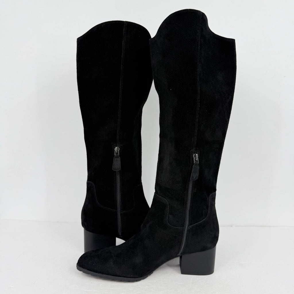 Vionic Women Bixby Knee High Boot 11M Wide Calf Black Suede Water Repellent NWOB