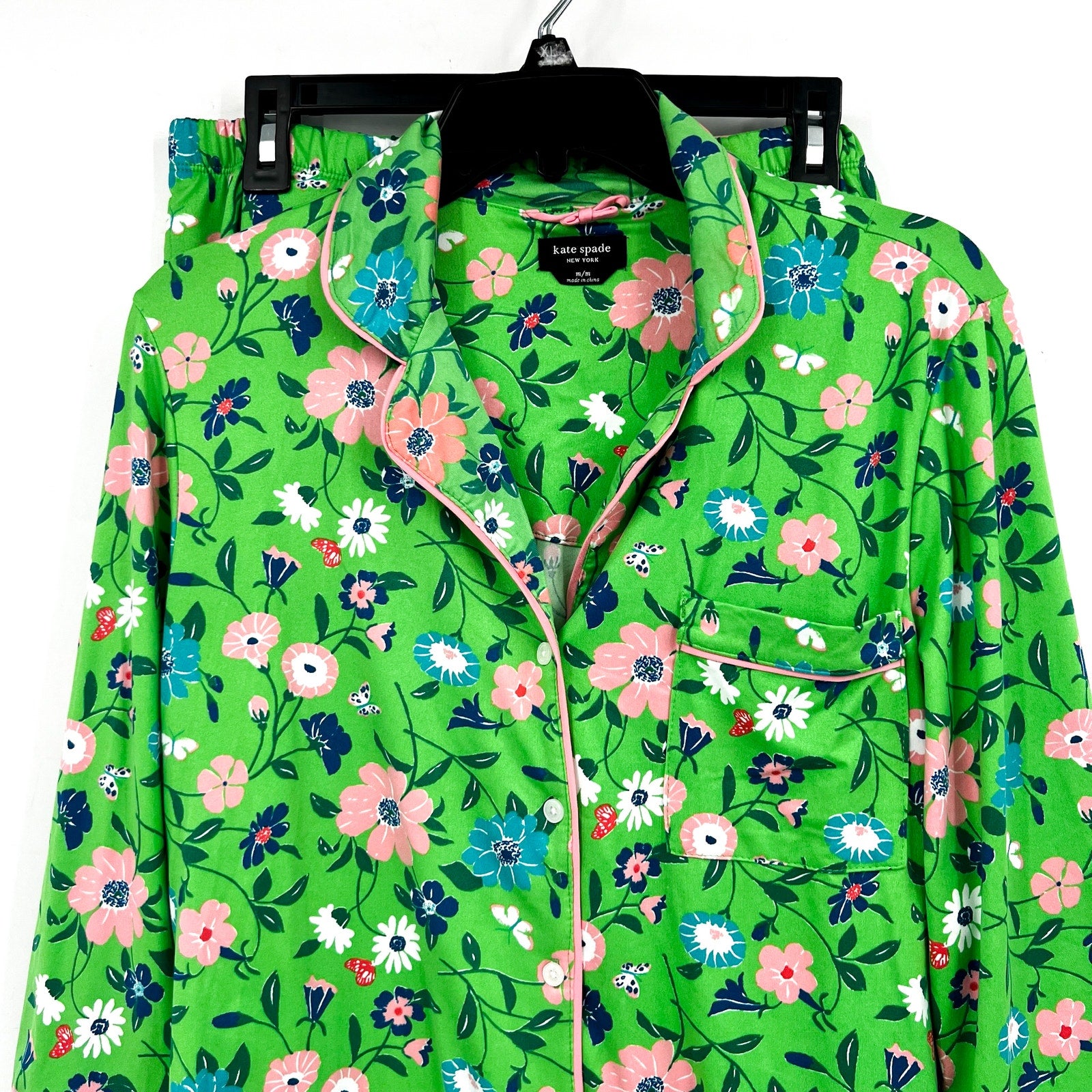 Kate Spade Womens Long Pajama Set Medium Green Floral Garden NWT