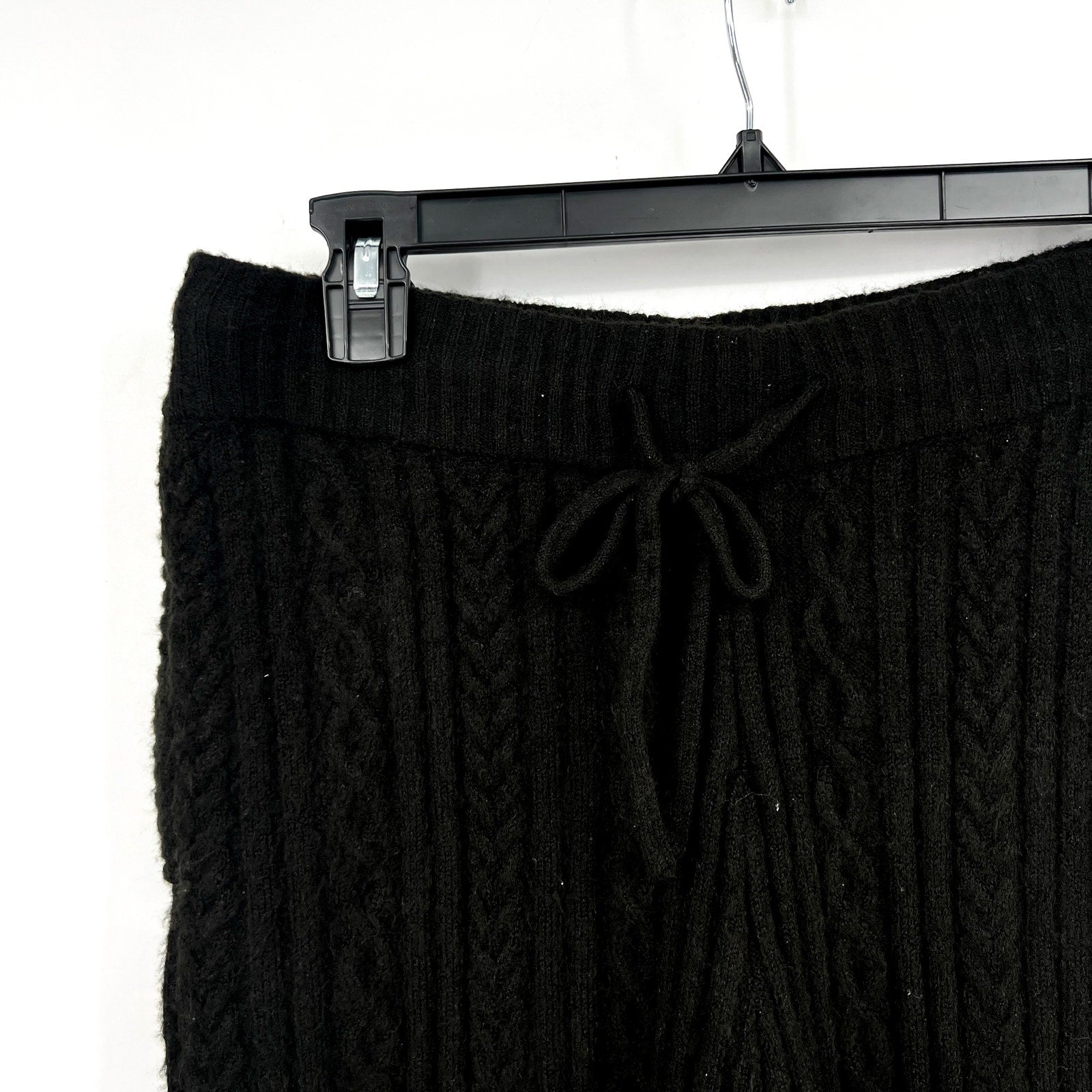 DKNY Womns Cozy Cable Sweater Knit Jogger Large Black Drawstring NWT