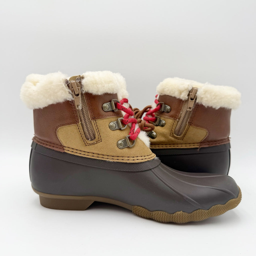 Sperry Kids Alpine Saltwater Winter Boots Size 5 Tan Red Water Resistant NWOB
