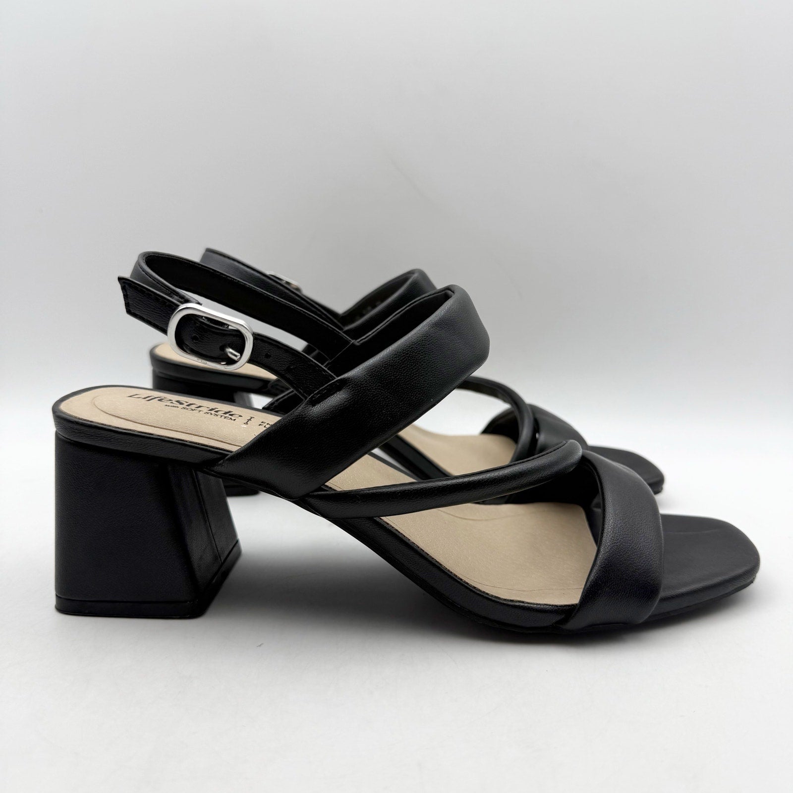 LifeStride Womens Celia Slingback Heeled Sandals US 8.5 Wide Black NWOB
