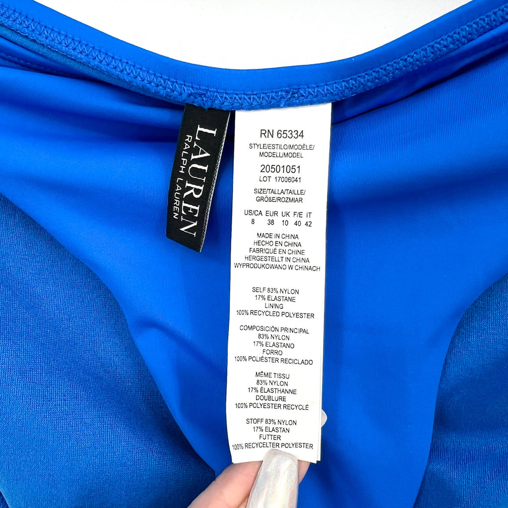LAUREN RALPH LAUREN Macrame-Ring Hipster Bikini Bottoms Size 8 Blue NWT