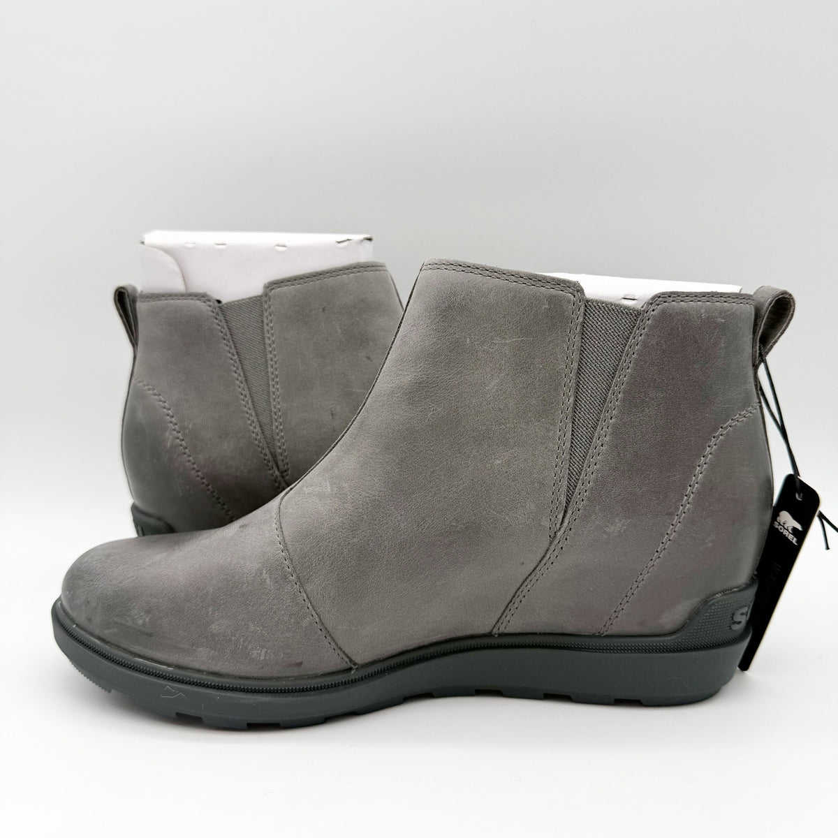 Sorel Womens Evie ll Zip Wedge Bootie Size 10.5 Grey Leather Waterproof NIB