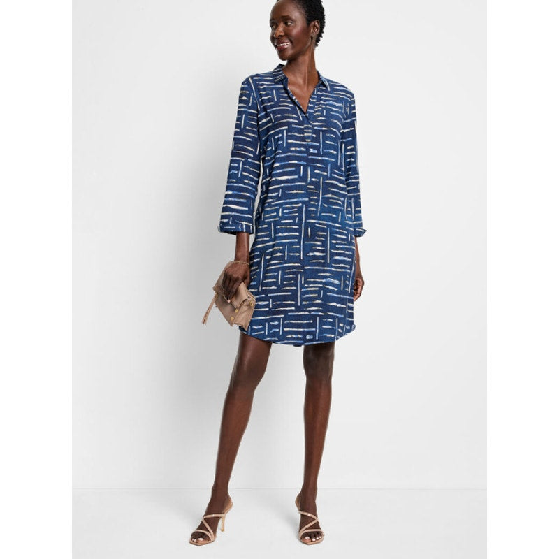 NIC + ZOE Women's Indigo Dash Live In Dress XS Blue Indigo Print A-line NWOT