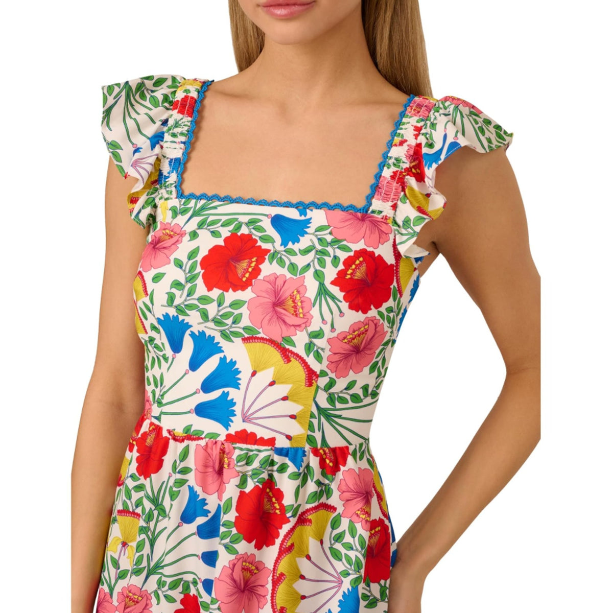 Adrianna Papell Womens Flutter Sleeves Short Dress Size 16 White Pink Floral NWT