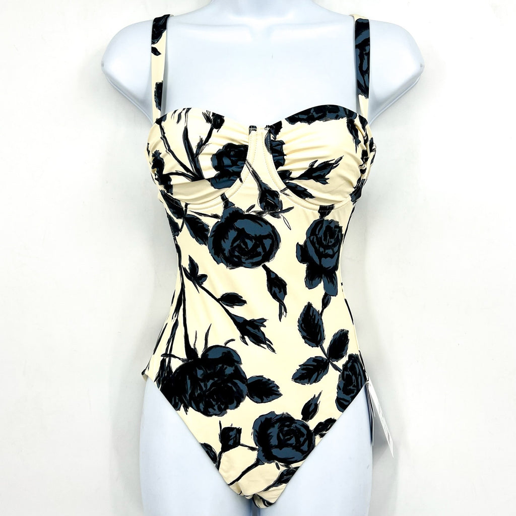 SEAFOLLY Rococo One Piece Swimsuits Size 4 Black Cream Floral Underwire NWT
