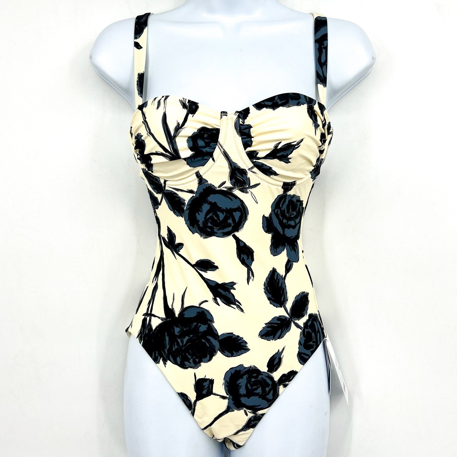 SEAFOLLY Rococo One Piece Swimsuits Size 4 Black Cream Floral Underwire NWT
