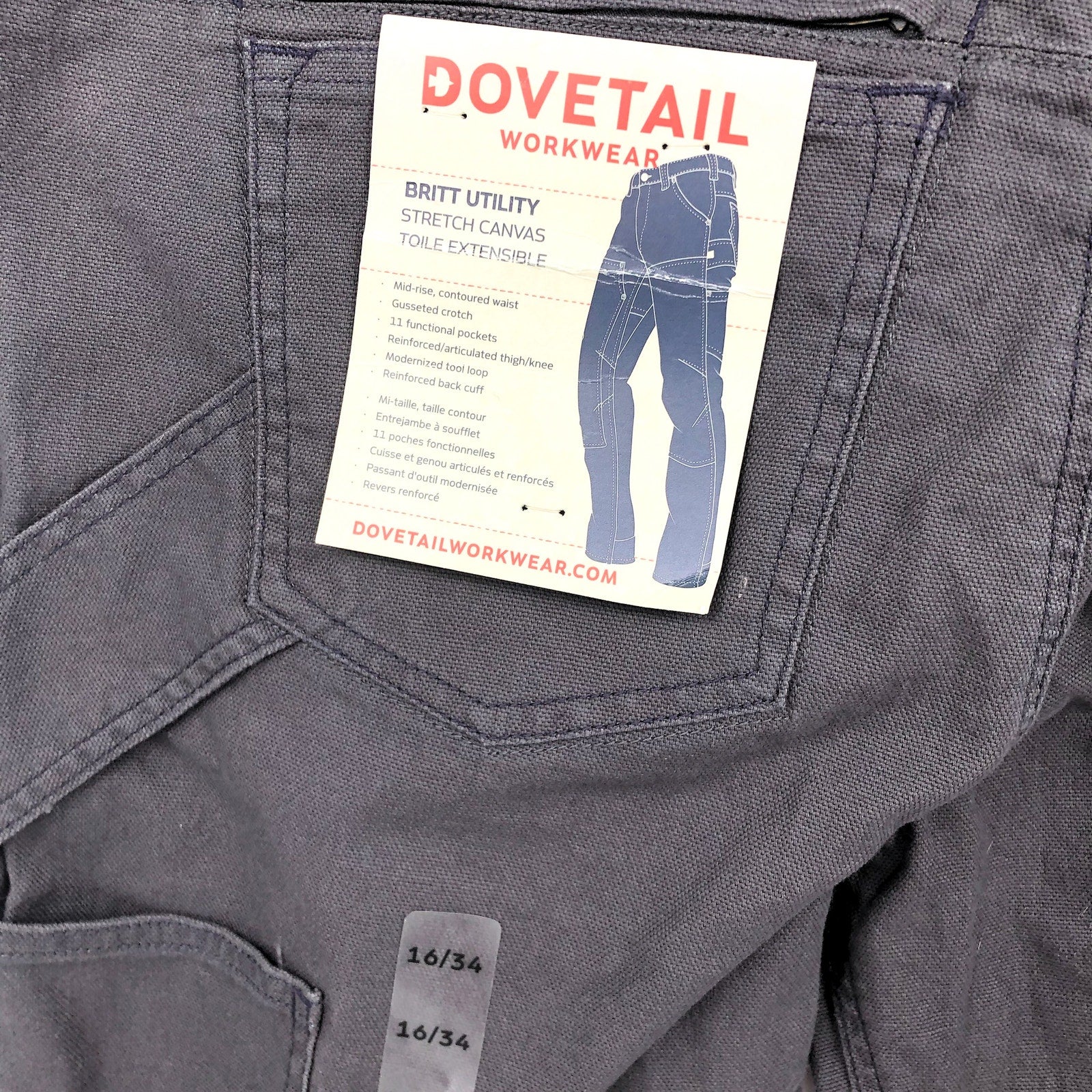 DOVETAIL WORKWEAR Women's Britt Utility Pants Size 16/34 Dark Grey Canvas NWT