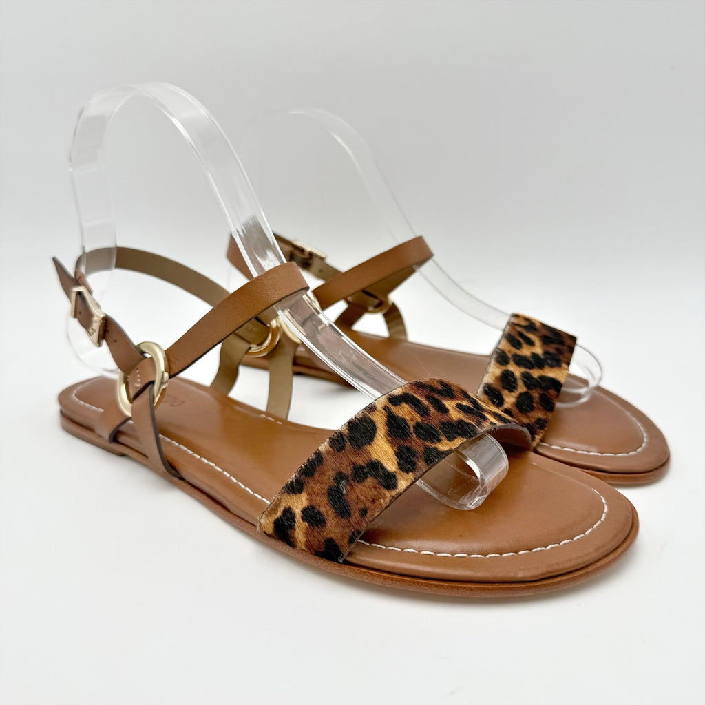 Bernardo Womens Henre Flat Sandals Size 9 Brown Leopard Haircalf Leather NIB
