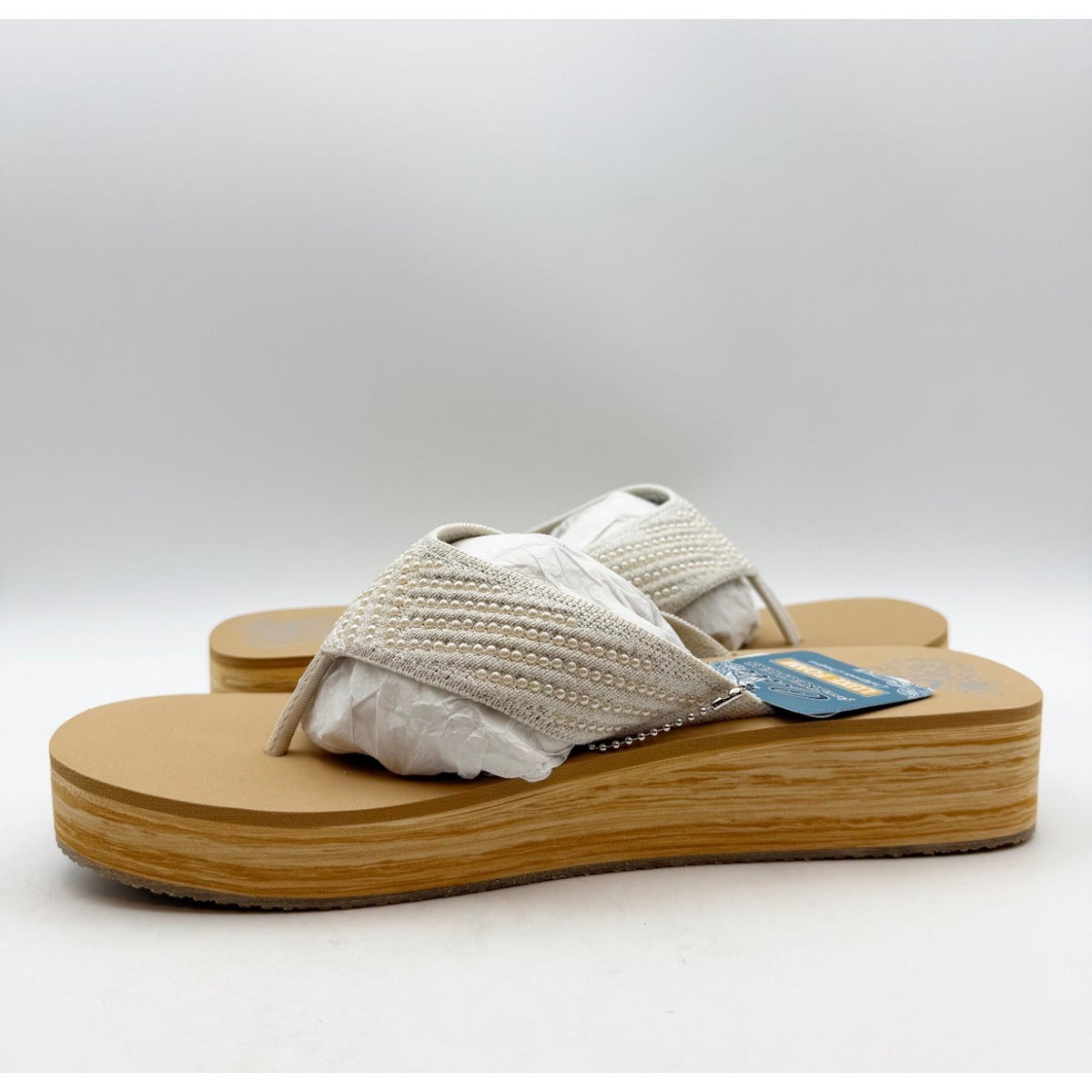 Skechers Women's Summers Mid Wedge Thong Sandals Size 10 EU 40 Off White Tan NIB