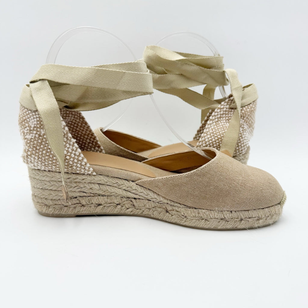 Castaner Womens Carina 3/002 Wedge Sandals US 7.5 EU 38 Natural Beige Canvas NIB